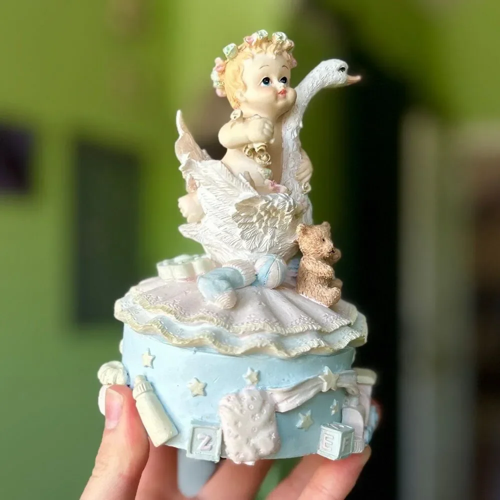 VTG 3D Baby + Swan Whimsical Dainty Figurine Textured Accent